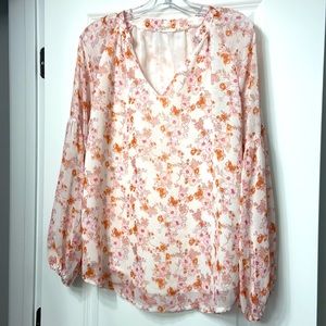 Spring oranges and pinks floral light weight top.